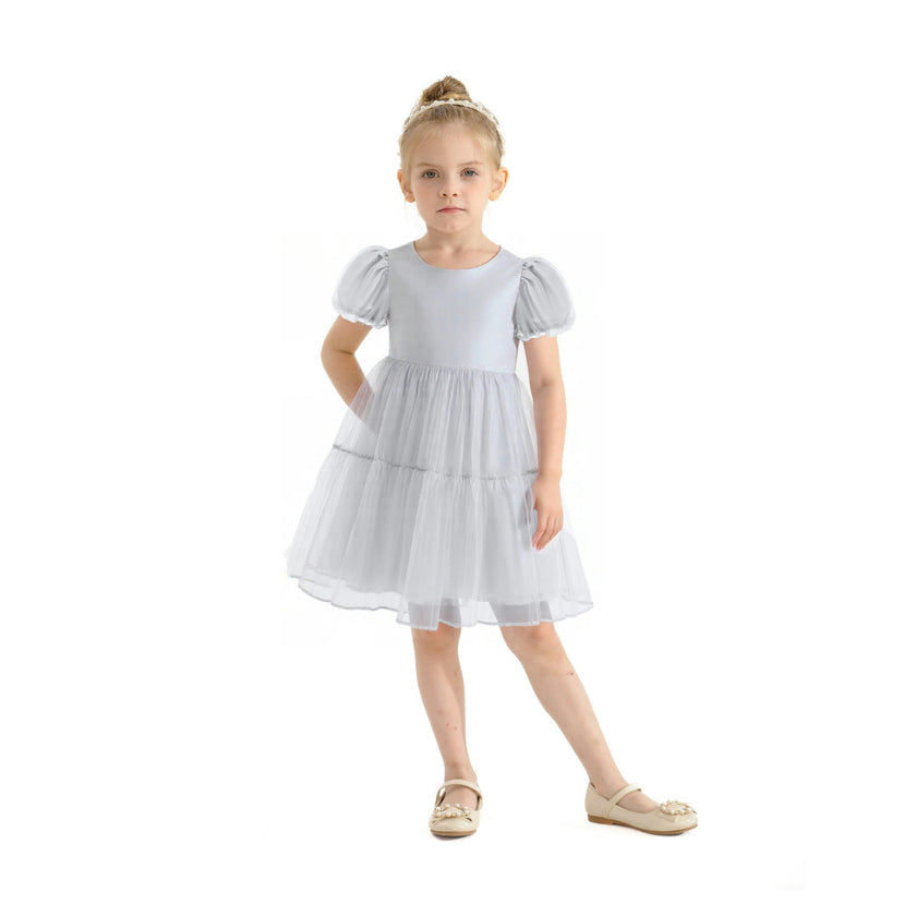 Gray Eveline Puff-Sleeve Dress
