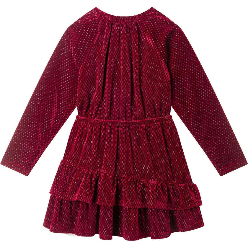 Kids Red Velvet Asymmetrical Tiered Dress