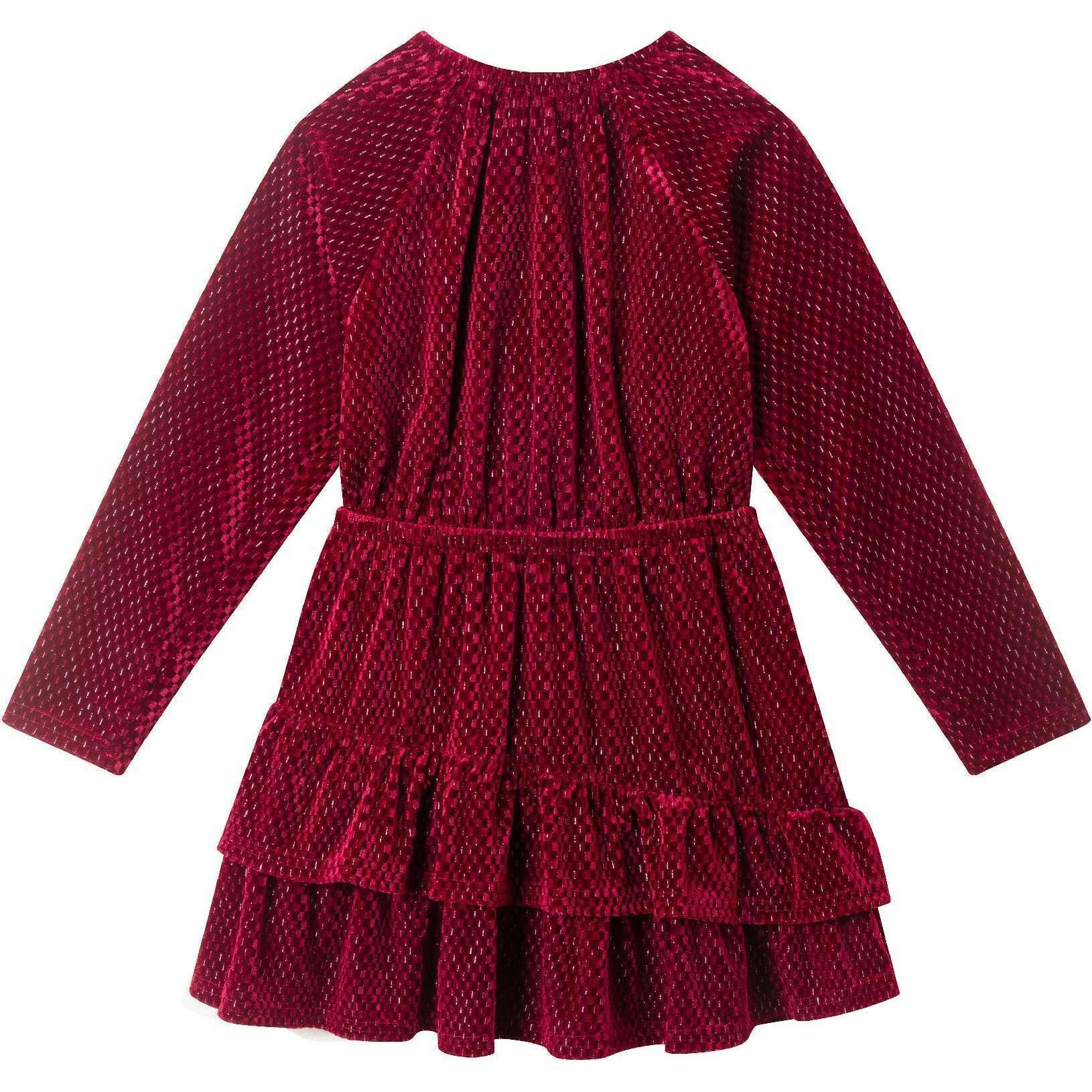 Kids Red Velvet Asymmetrical Tiered Dress
