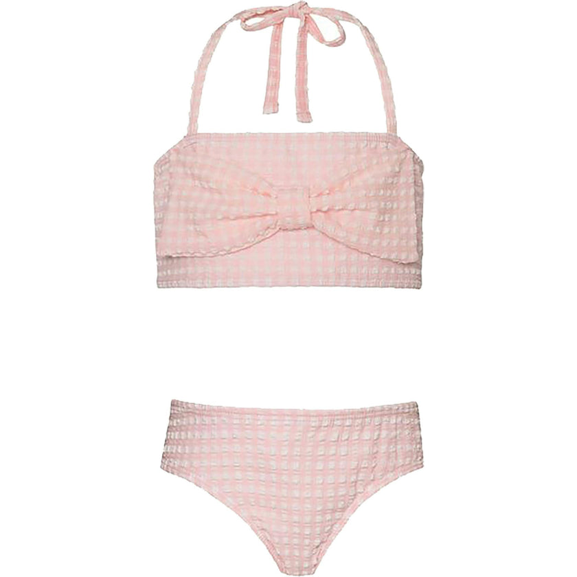 Asha Gingham Front Bow Halter Top Two-Piece Bikini, Pink