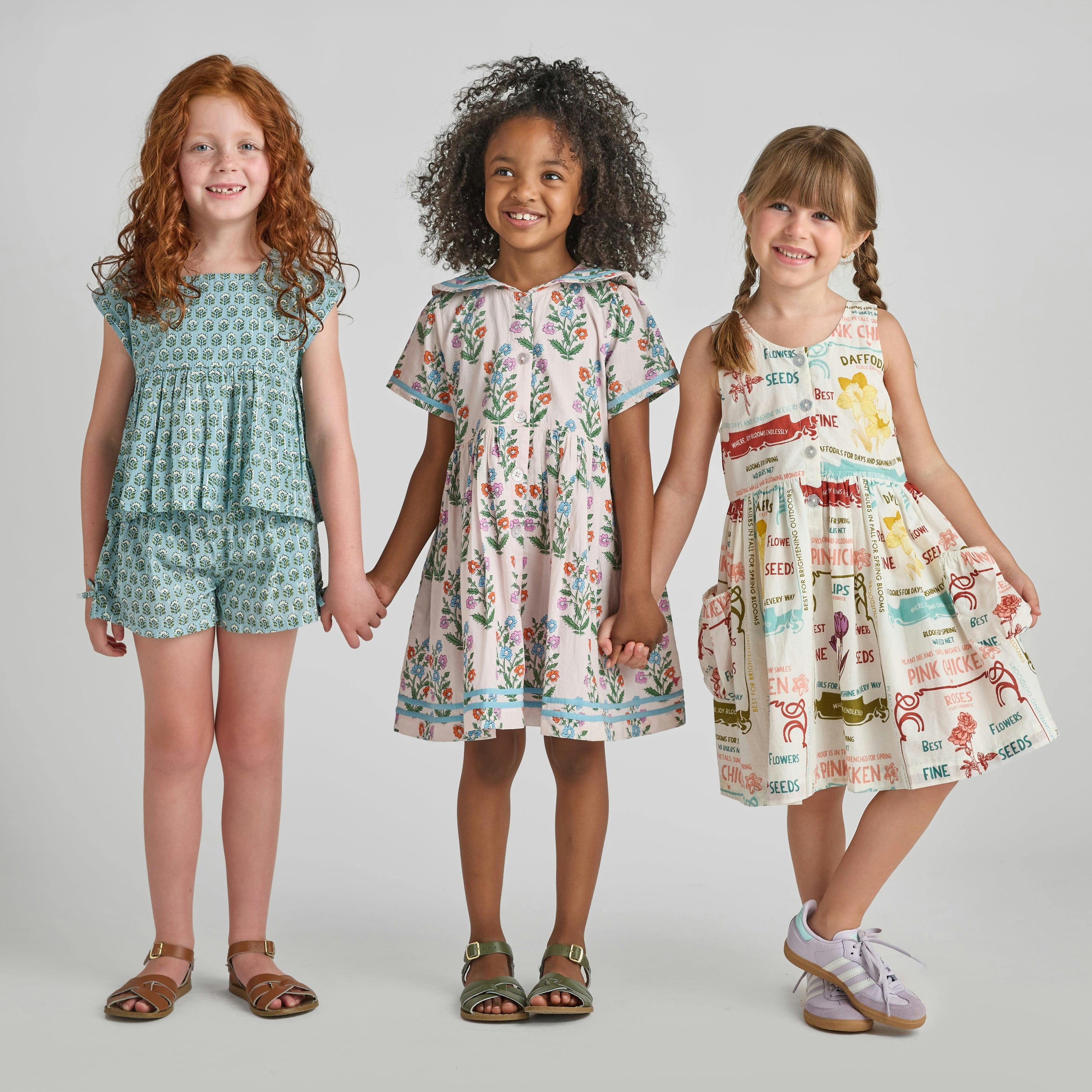 Girls Elowen Dress - Pink Dewdrop Block Print