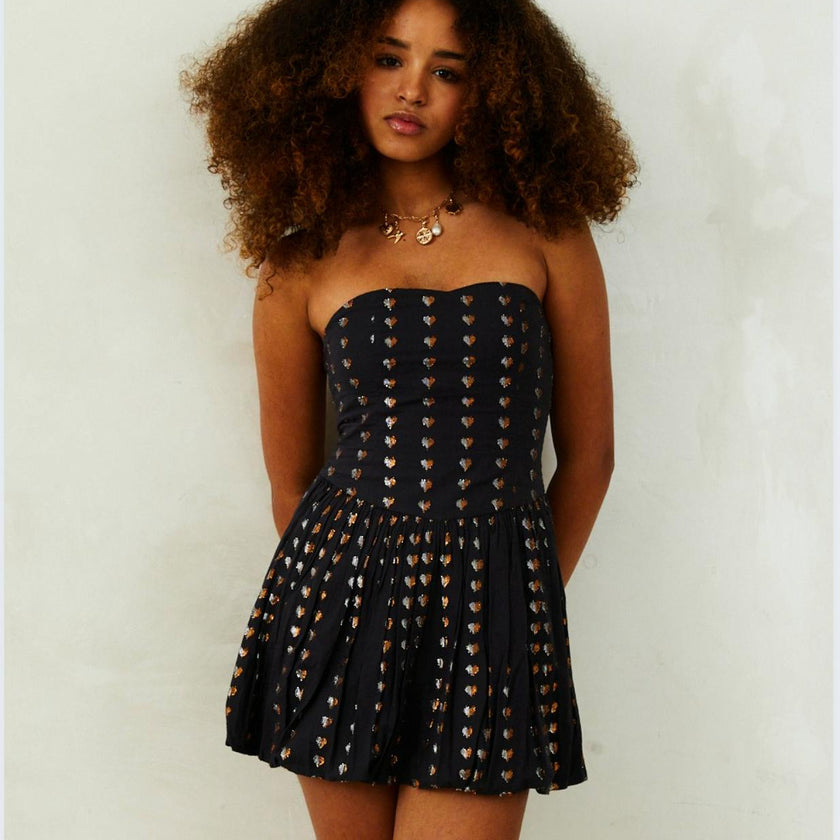 Daniela Lurex Heart Bubble Dress -Black