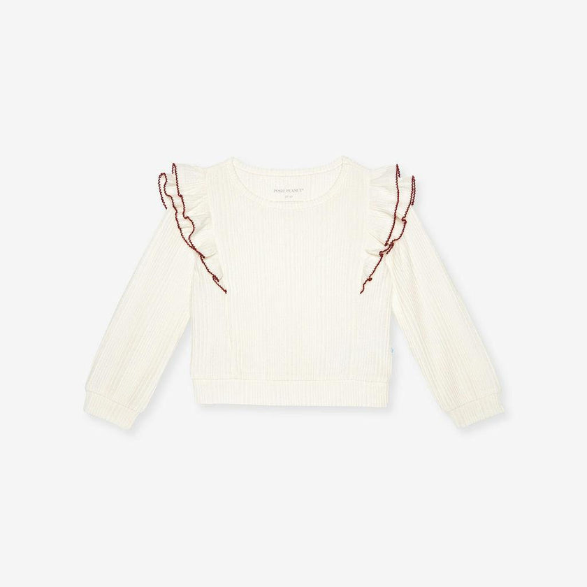 Ivory Pacci Ribbed Ruffled Top