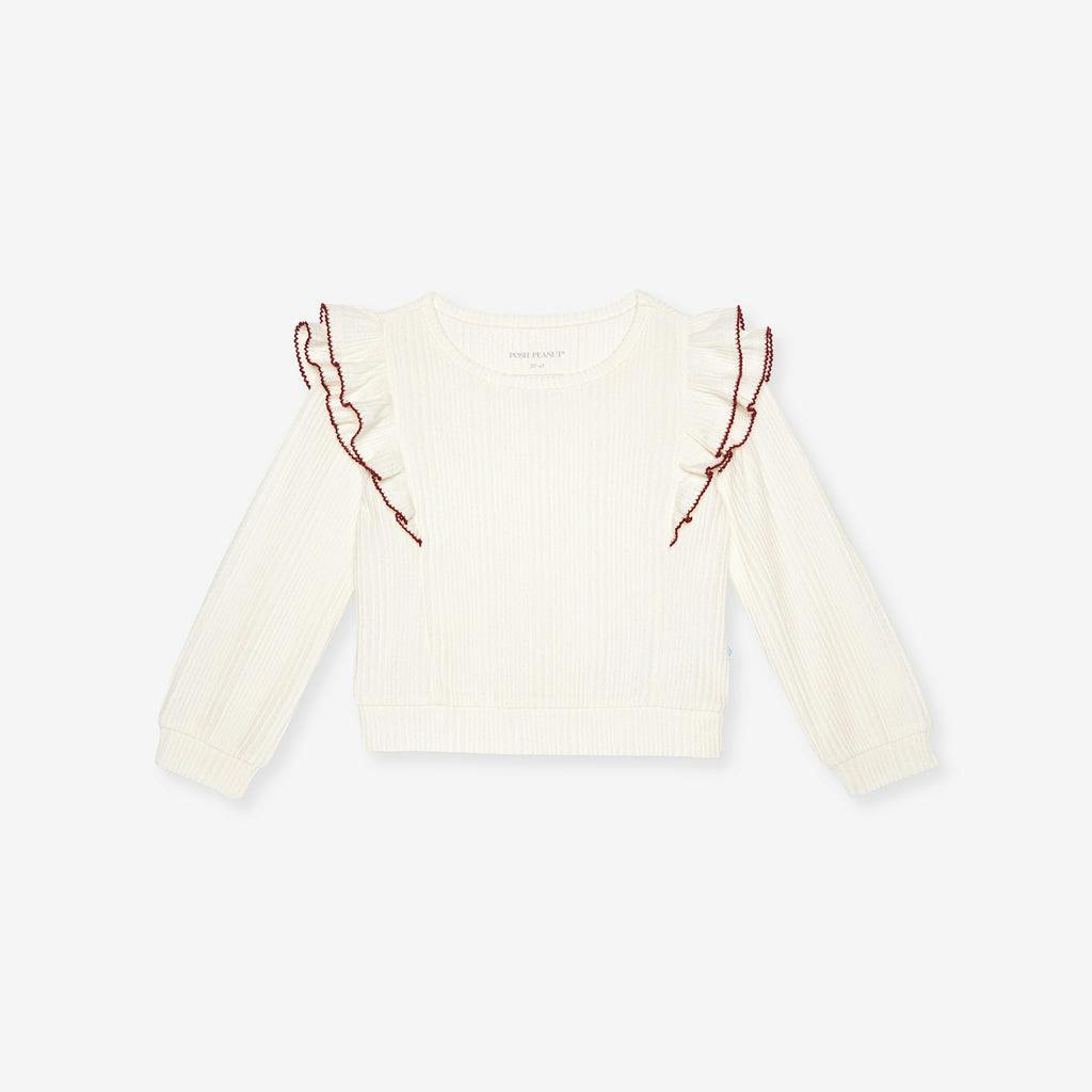 Ivory Pacci Ribbed Ruffled Top