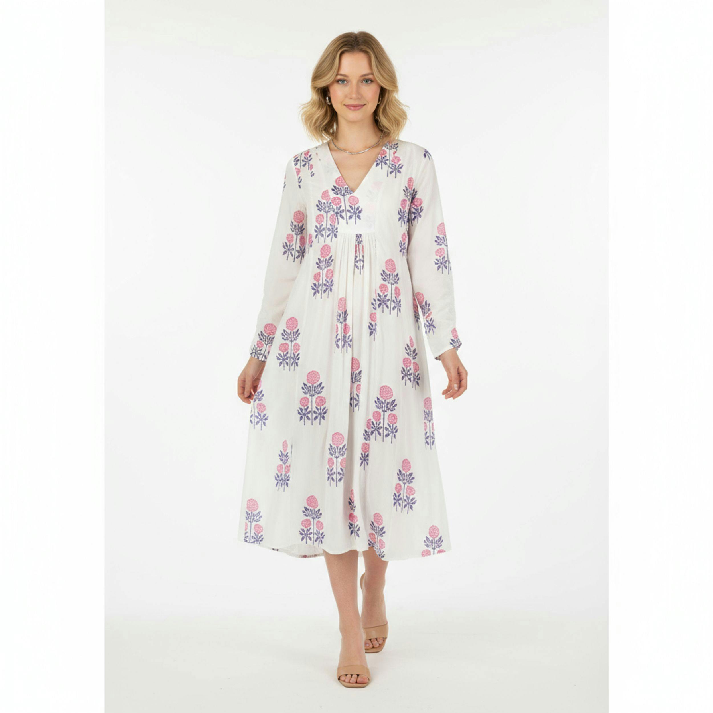 St Barth Womens Kaftan Peony Block Print, Block Print