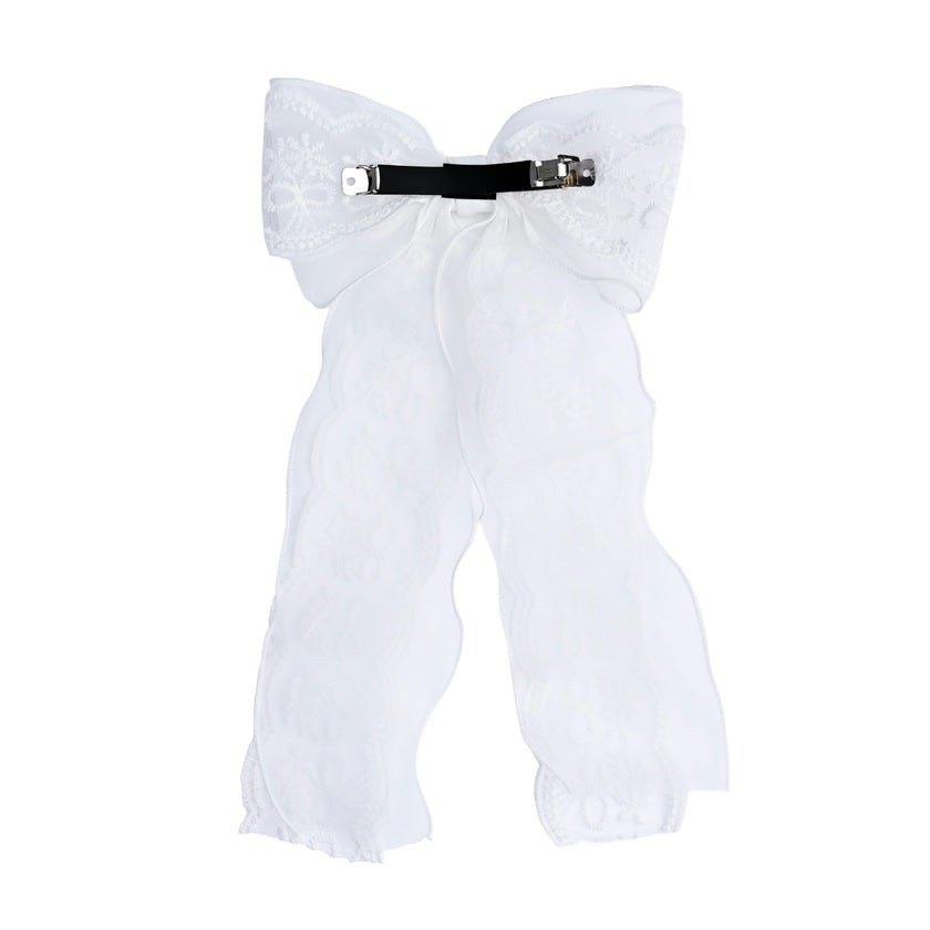 White Sheer Embroidered Organza Lace Hair Clip