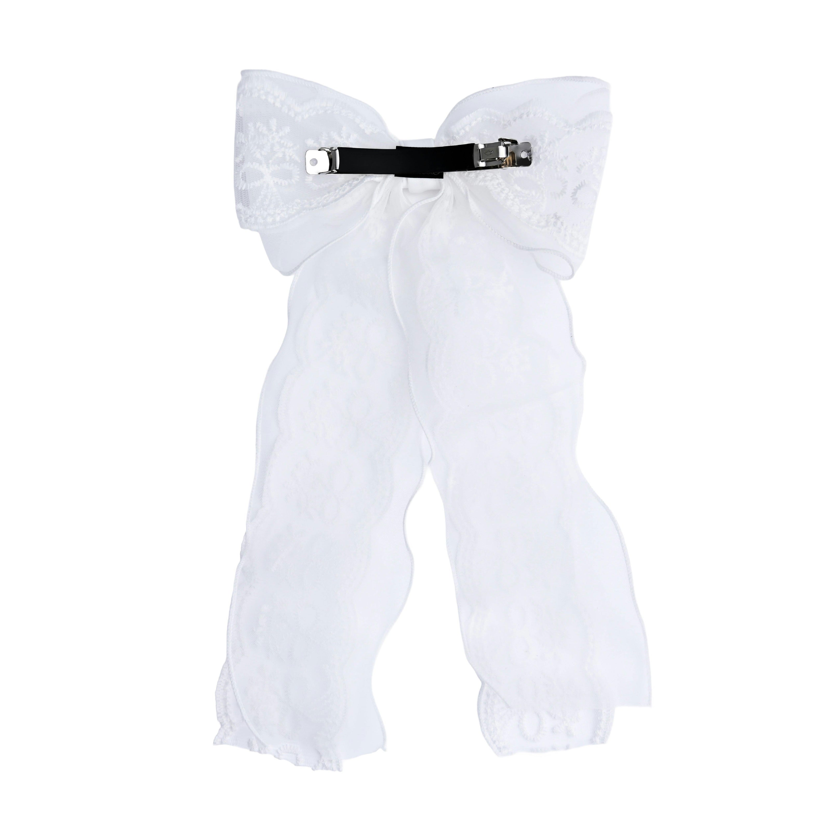 White Sheer Embroidered Organza Lace Hair Clip