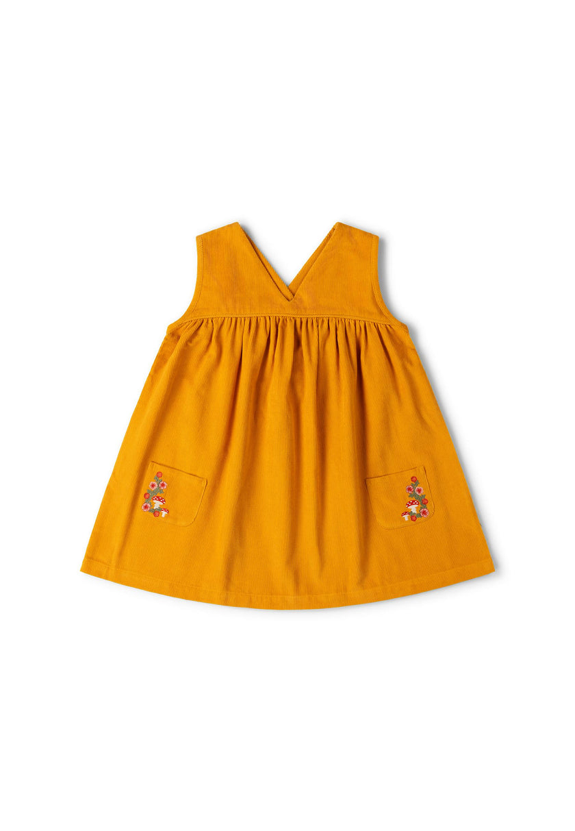 Mushroom Corduroy Swing Dress, Gold