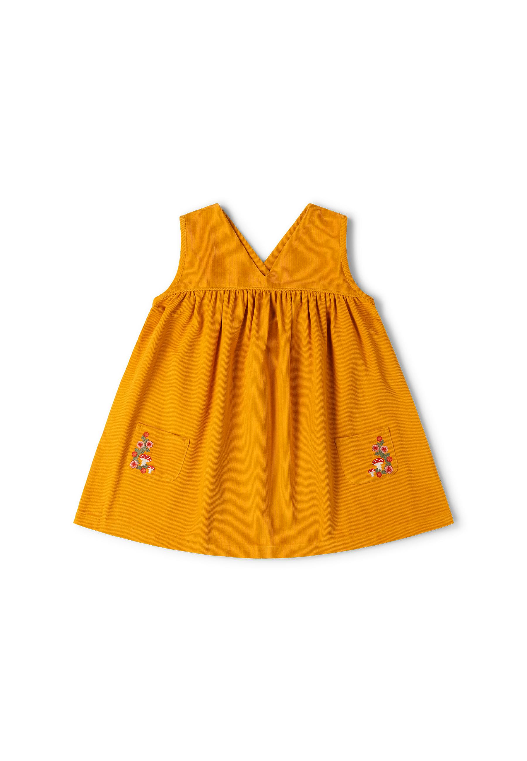 Mushroom Corduroy Swing Dress, Gold