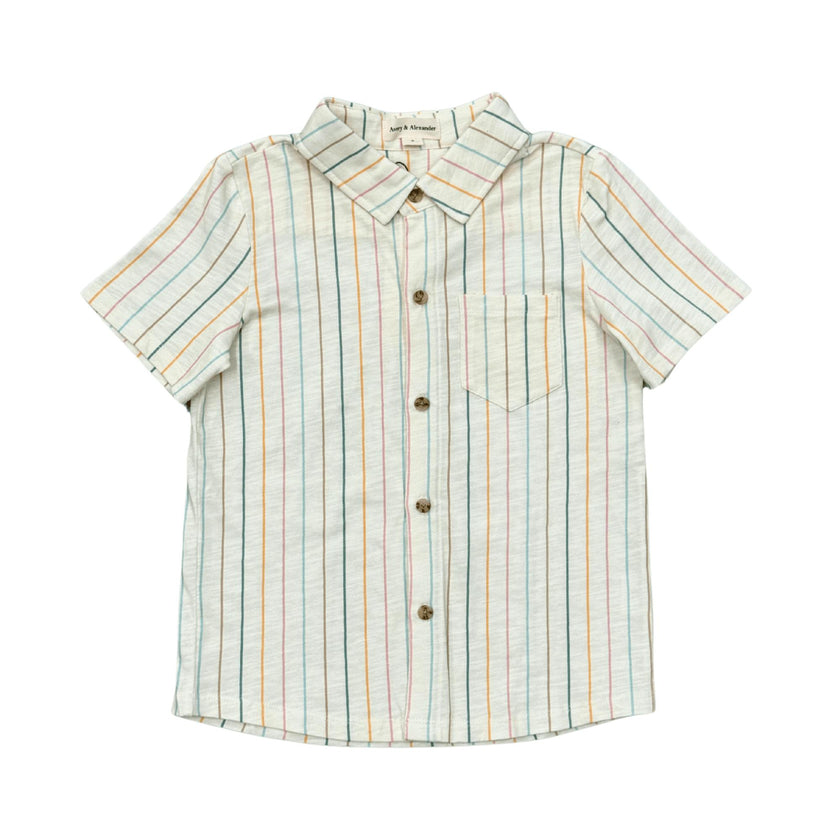 Boys Collar Button Shirt in Vintage Rainbow Stripe