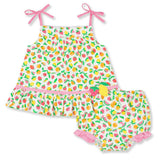 Printed Seersucker Dress & Bloomer With Fruit