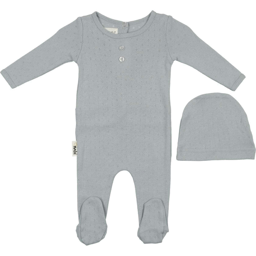 Simple Pointelle Footie and Beanie Set