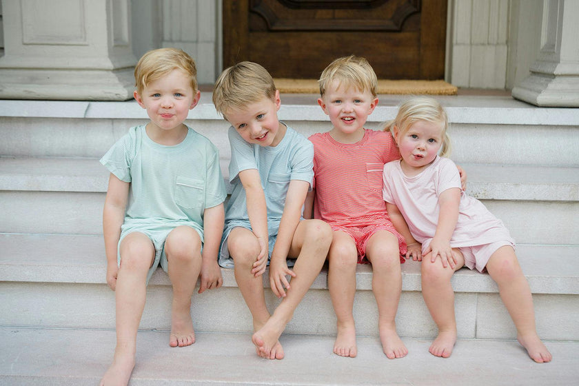 Red Mini-Stripe Shorts & T-Shirt Set