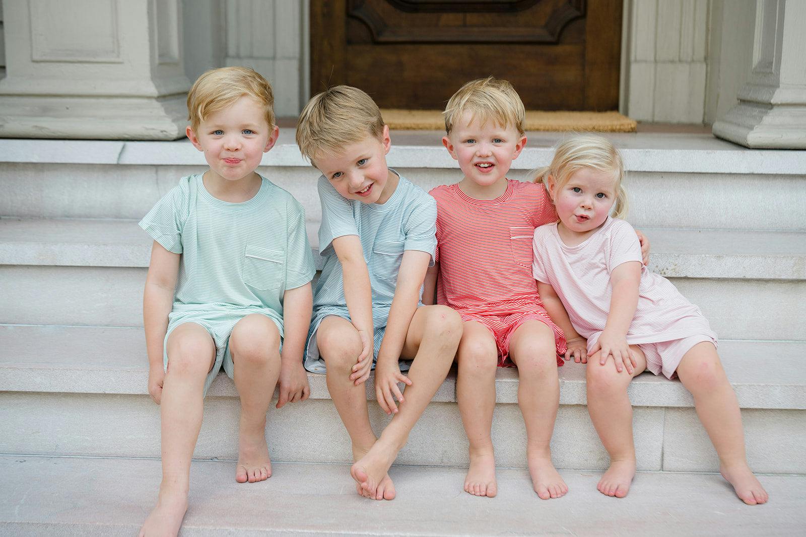 Pistachio Mini-Stripe Shorts & T-Shirt Set