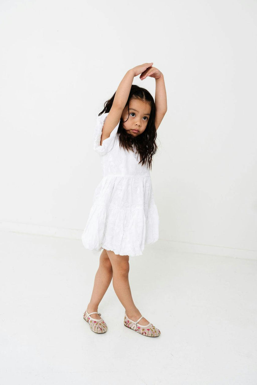 White Floral Embroidery Girls Daphne Dress