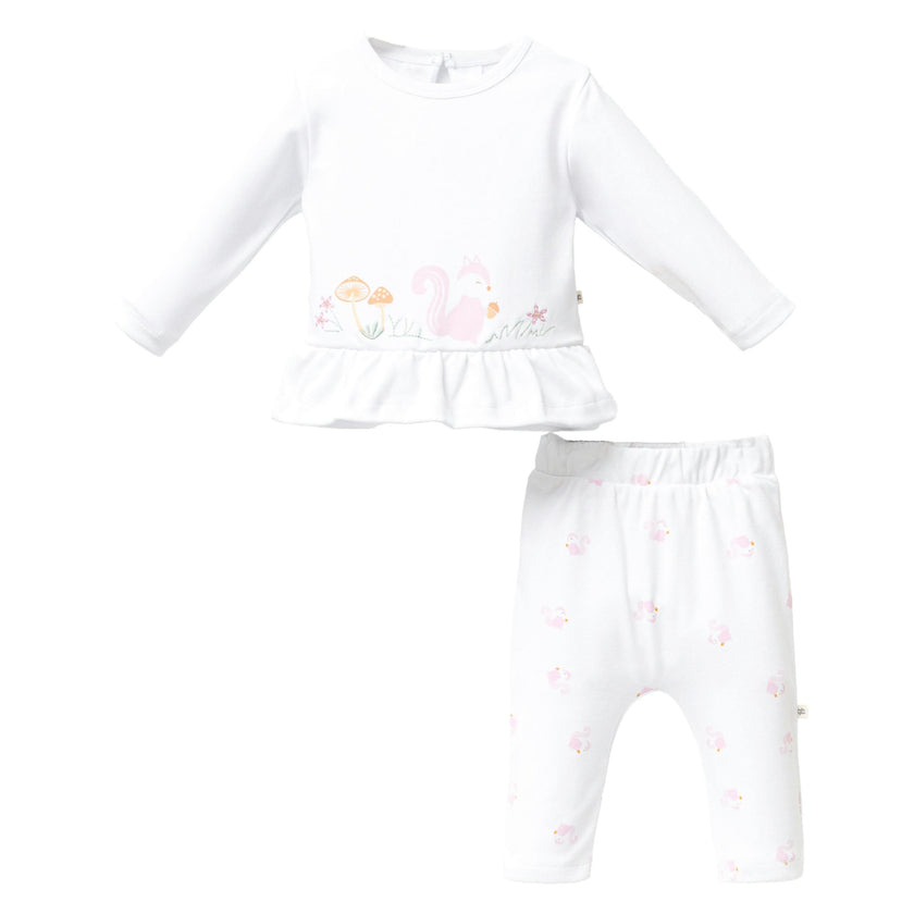 White Chipmunk Graphic Ruffle Outfit