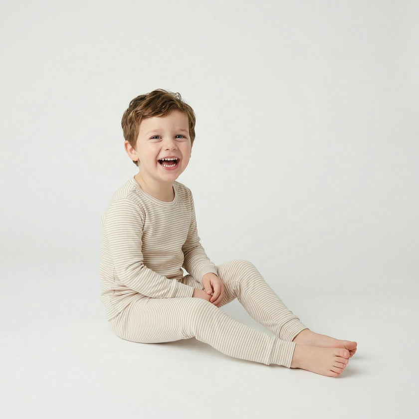 Oatmeal Stripe Bamboo Kids Pajama Set