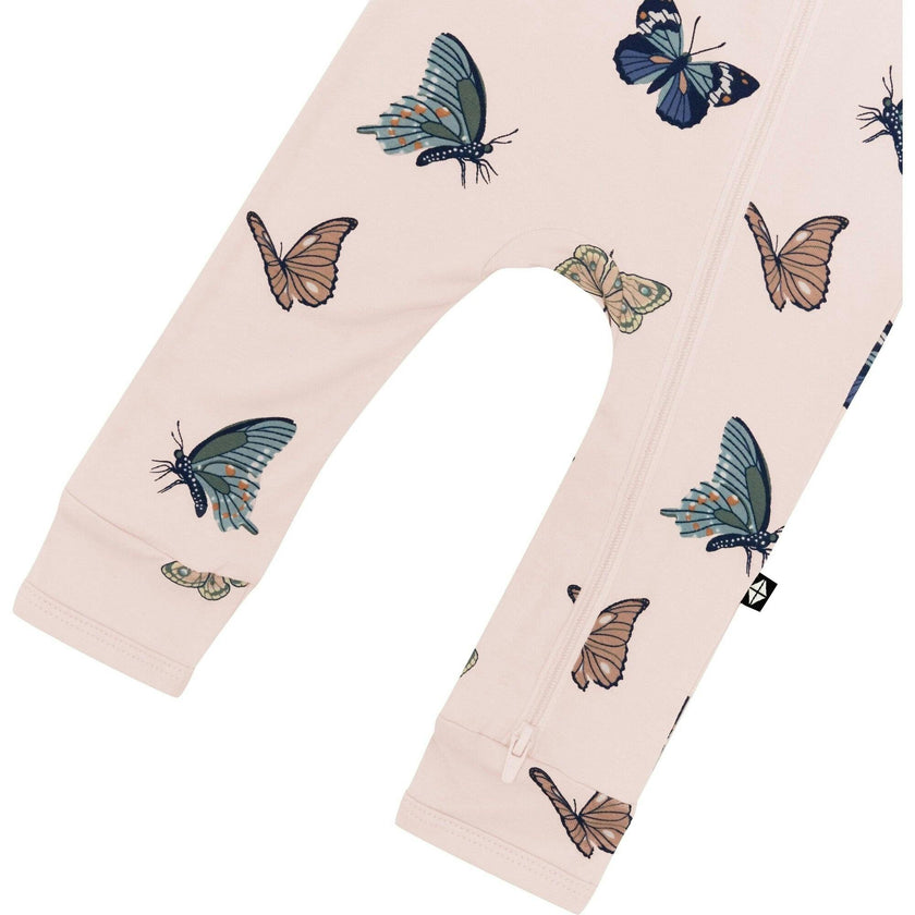Zippered Romper, Blush Butterfly