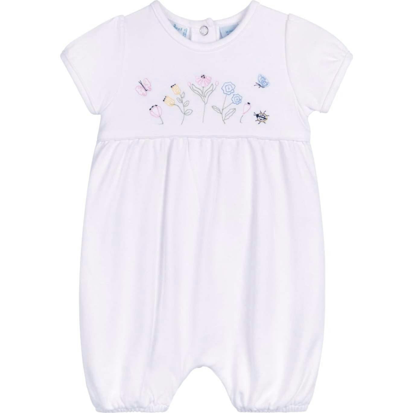 Garden Embroidered Cotton Shortall White