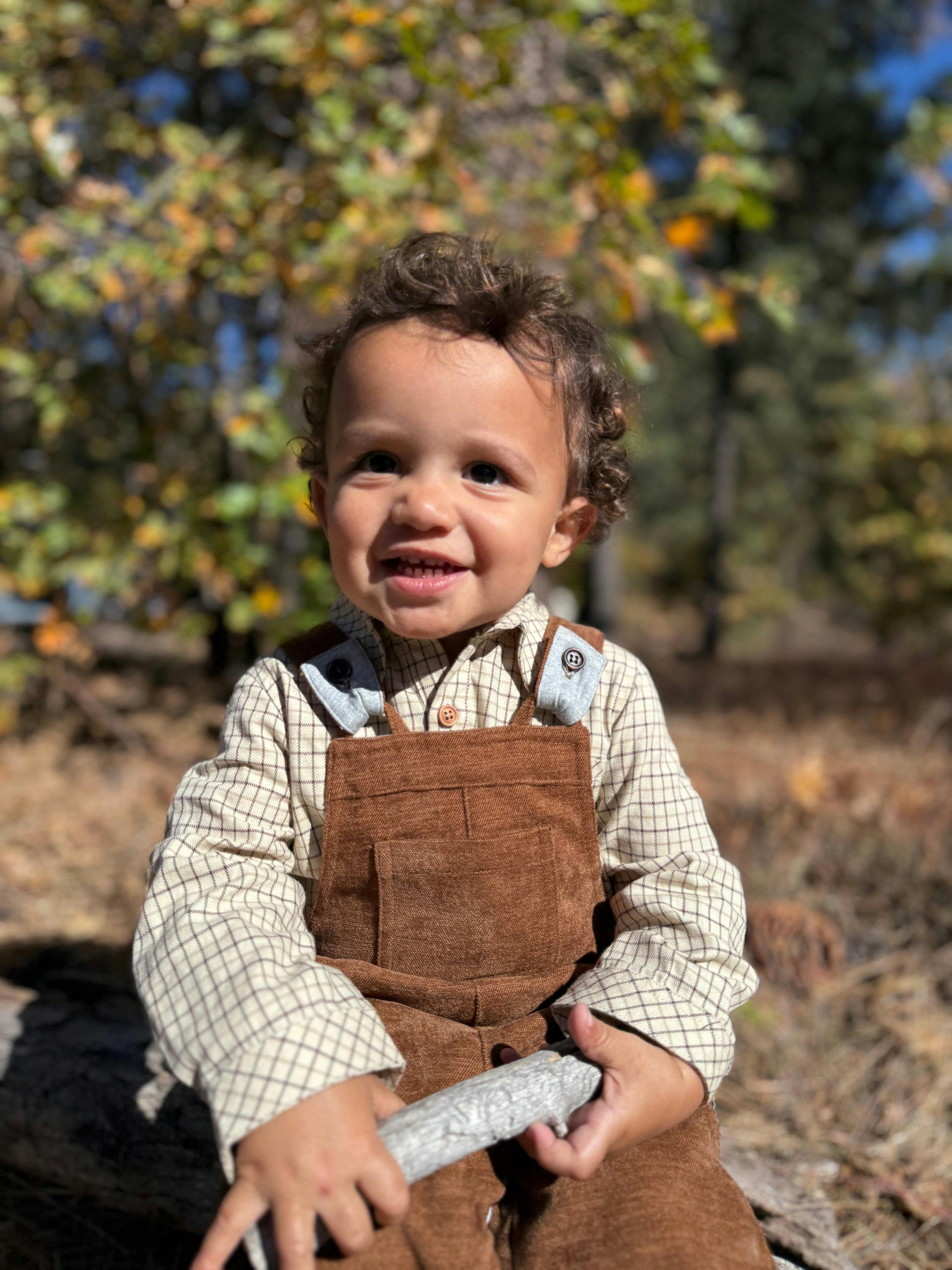 JASPER Cream Country plaid Woven Onesie