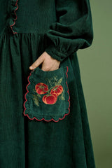 VEGETABLES EMBROIDERY MICROCORDUROY DRESS GREEN