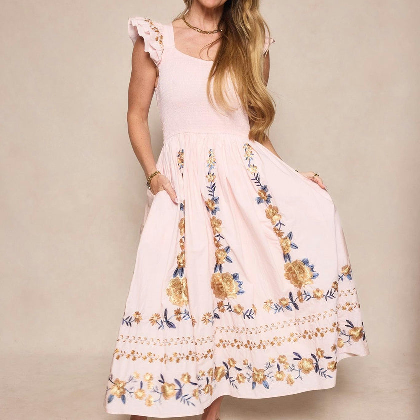 Hattie Dress in Embroidered Spring Floral