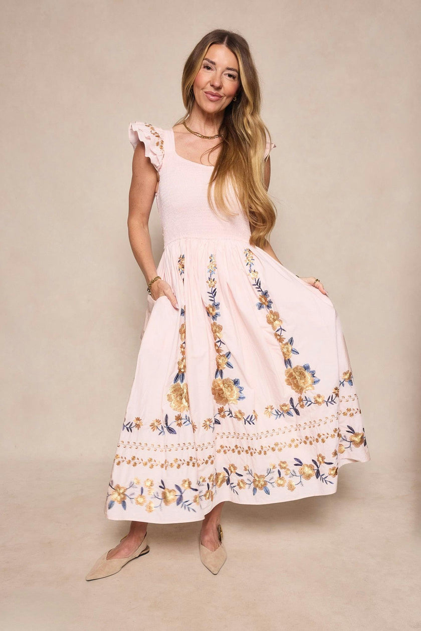 Hattie Dress in Embroidered Spring Floral