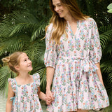 Girls Ailee Dress - Pink Dewdrop Block Print