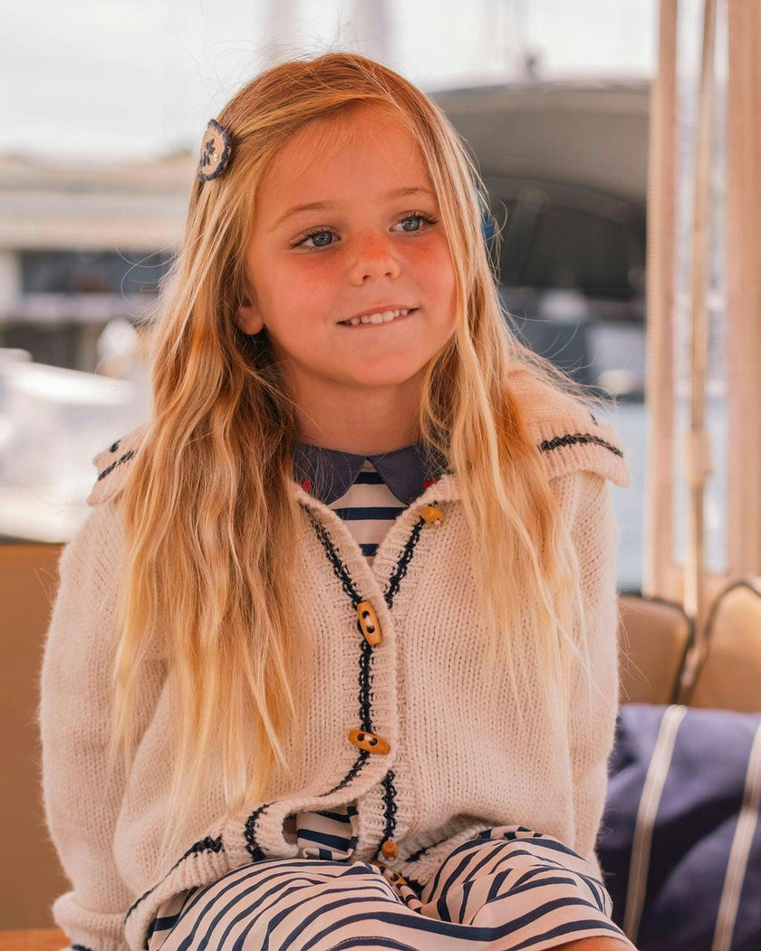 Sail Away Cardigan in Salt/Navy