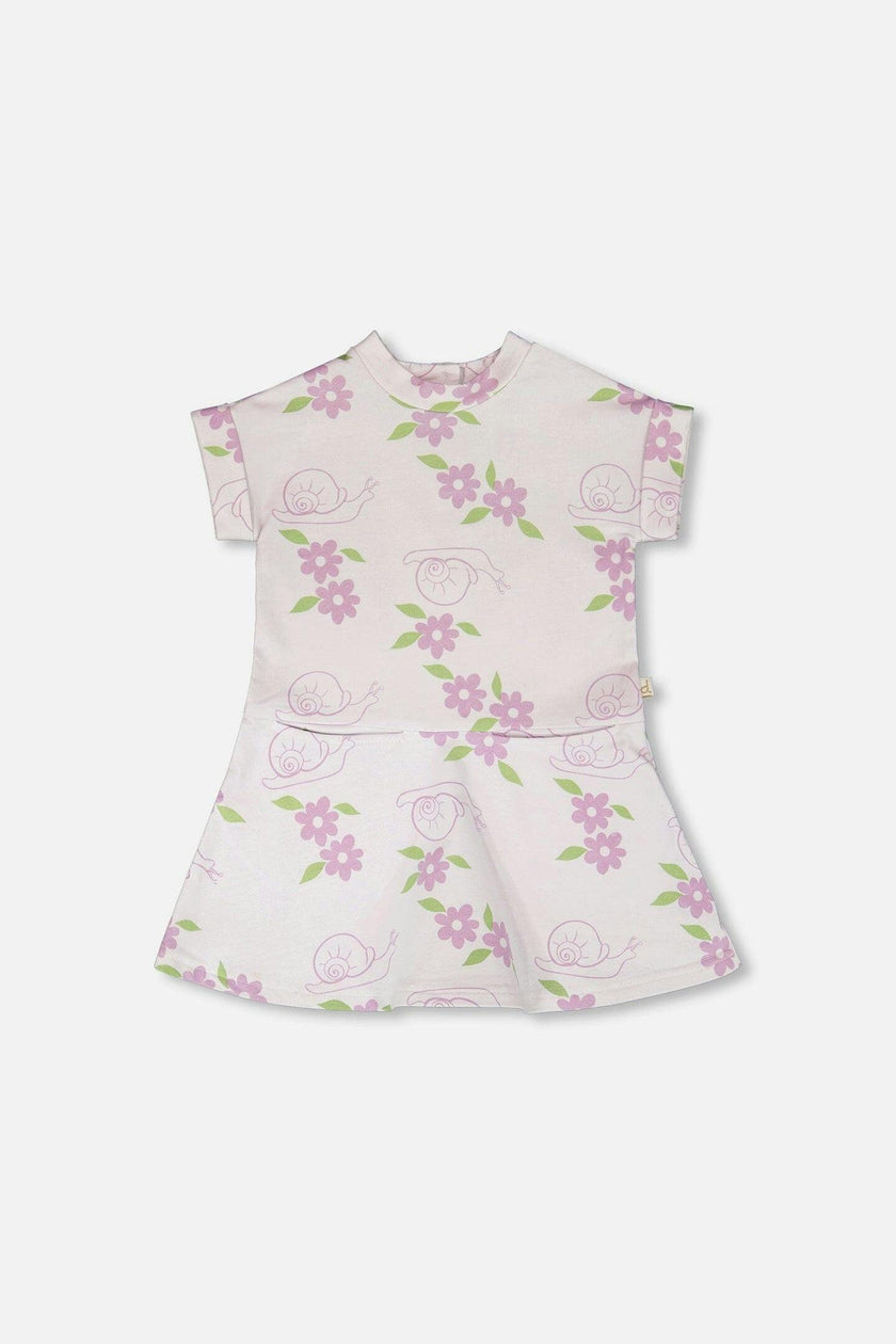 French Terry Dress Lilac Snails Print