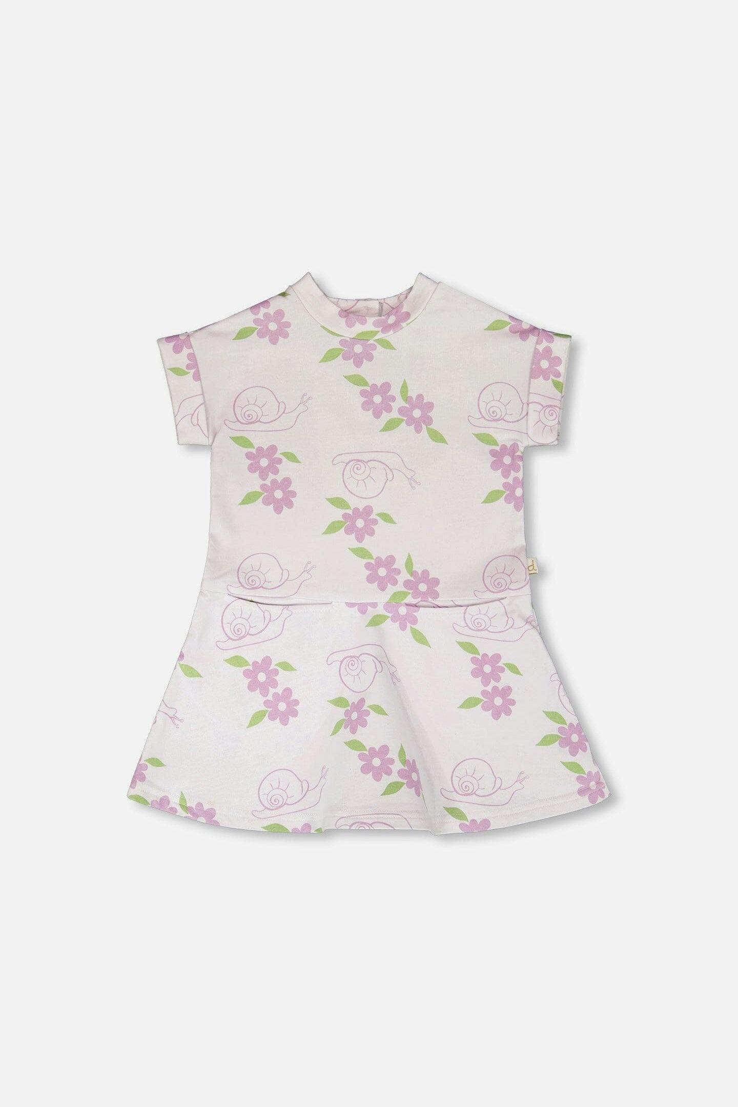 French Terry Dress Lilac Snails Print
