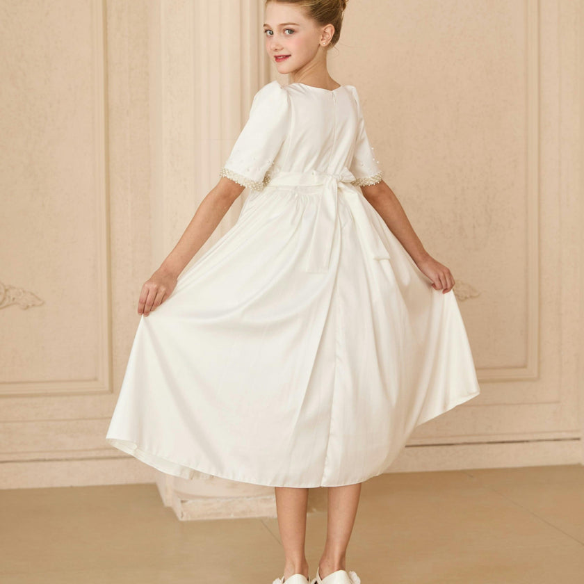 White Vasonette Pearl-Embellished Dress