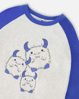 Organic Cotton Two-Piece Pyjama Set Grey Mix Monster Print