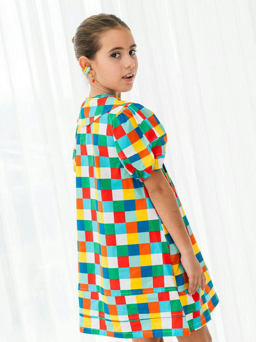 Colorful Checks Puff Dress