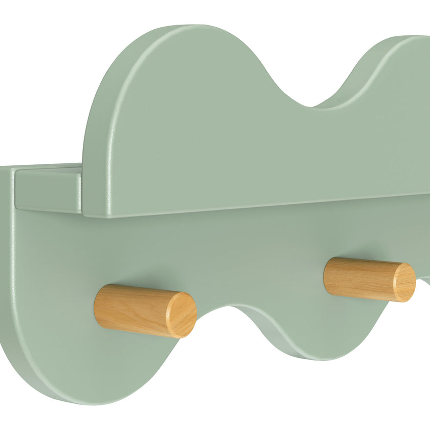 Lido Wave Bookshelf with Hooks in Light Sage/Honey
