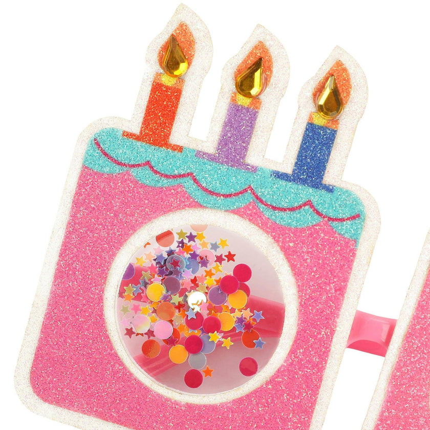 Packed Party Confetti Birthday Cake Novelty Glasses – Glitter Cake-Shaped Frames with Confetti-Filled Shaker Lenses and Jewel Candle Details, One Size
