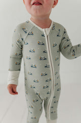 Baby Boy Long Sleeve Zip Romper in Golf Cart