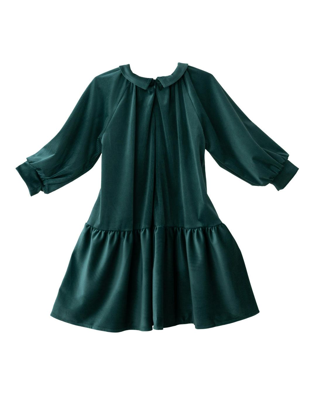 Isla Velvet Long Cuffed Sleeve Midi Dress, Green