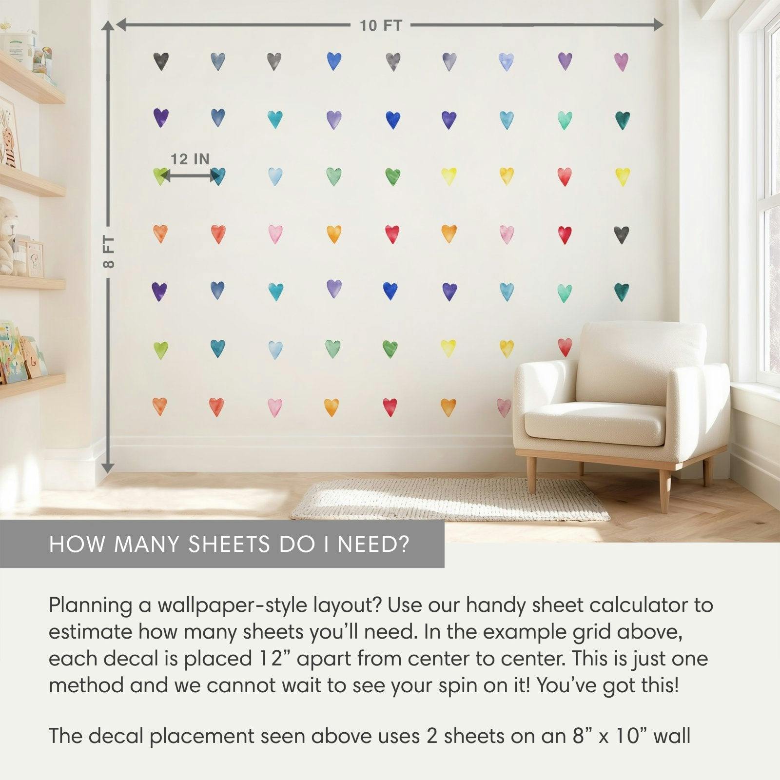 Watercolor Hearts • Rainbow • Small • Peel-and-Stick Wall Decals