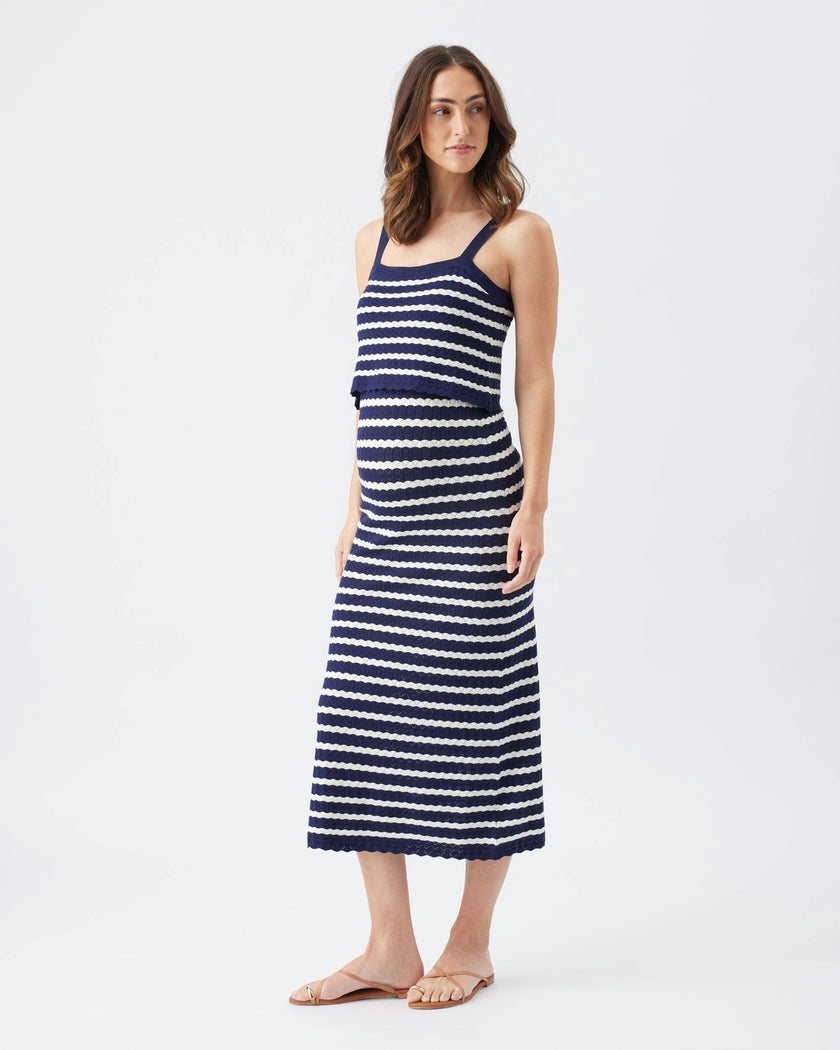 Pointelle Knit Nursing Dress  Navy / White