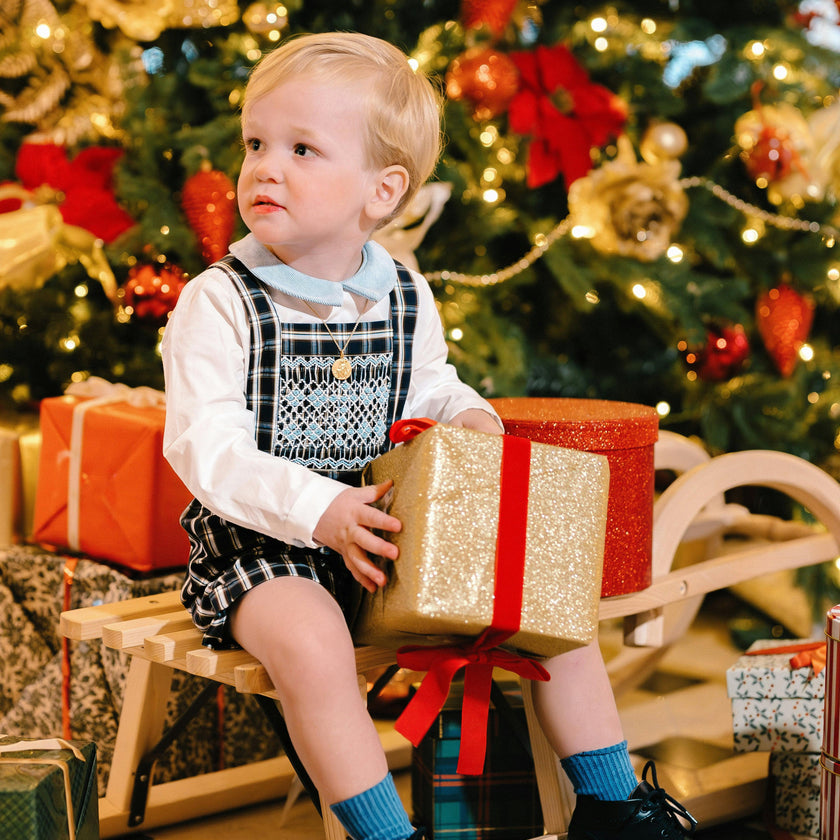 George Navy Tartan Boy Dungaree & Shirt