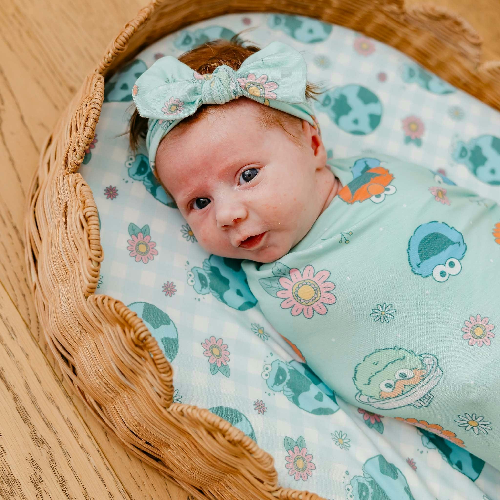 Knit Headband Bow - Sesame Street Retro Floral