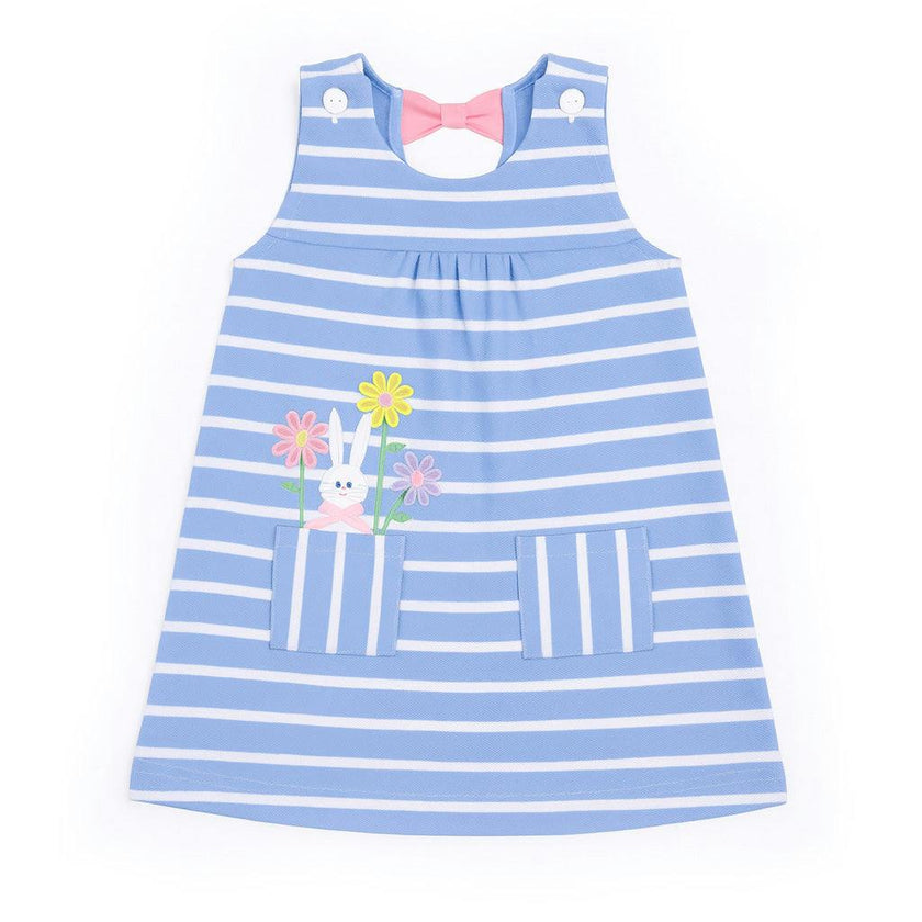 Stripe Knit Dress With Bunny & Flowers
