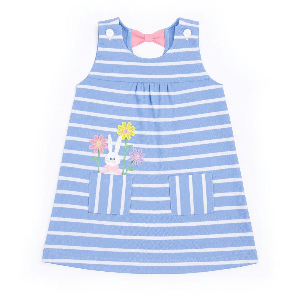 Stripe Knit Dress With Bunny & Flowers