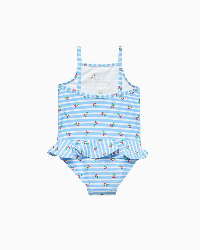 Baby Cherry Stripe Duck Swimsuit in Blue