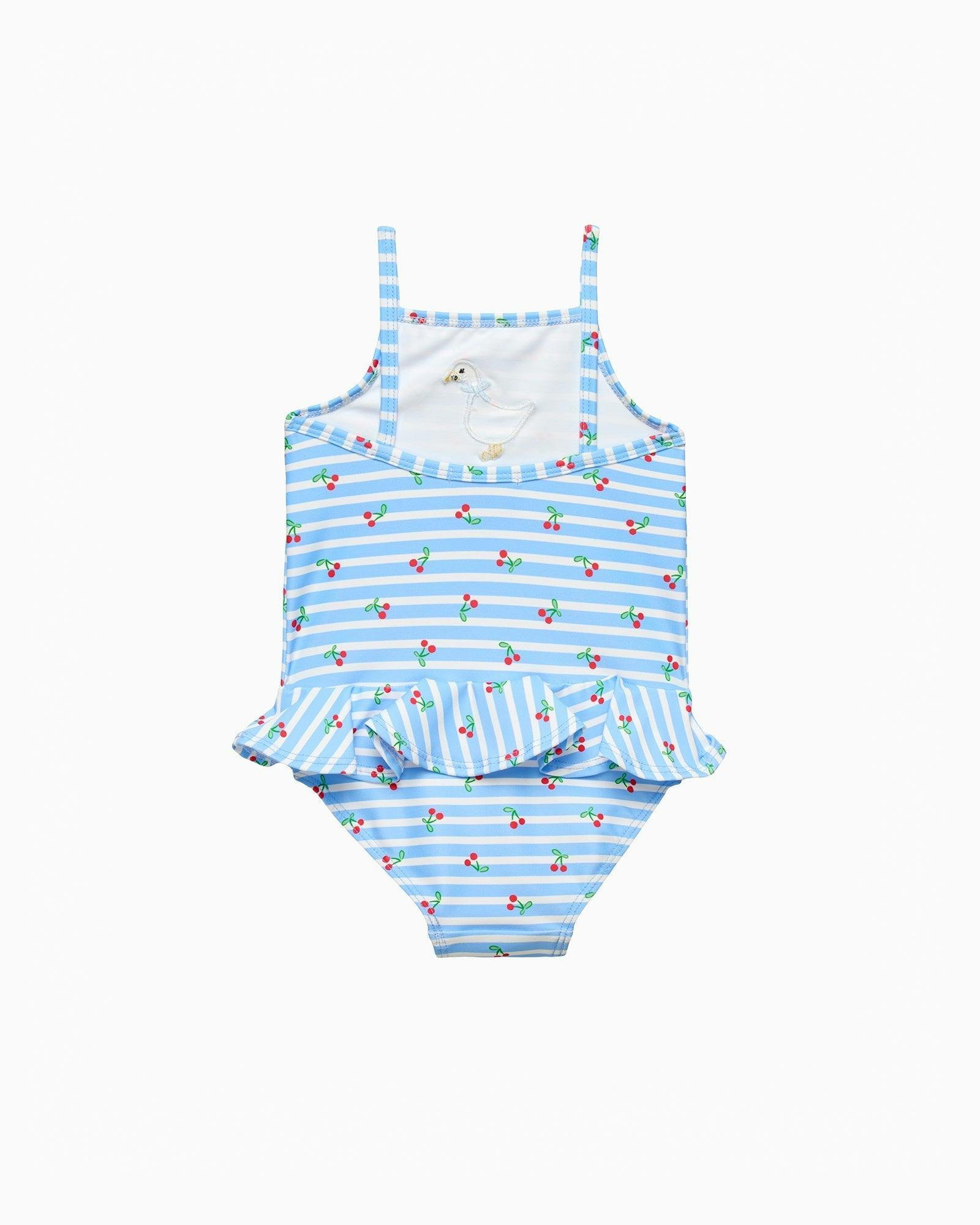 Baby Cherry Stripe Duck Swimsuit in Blue