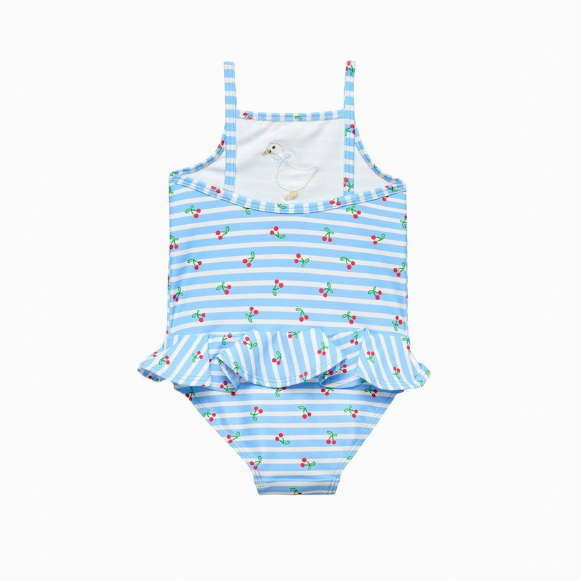Baby Cherry Stripe Duck Swimsuit in Blue