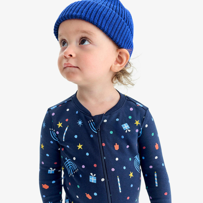 Baby organic zip footie in rainbow of lights