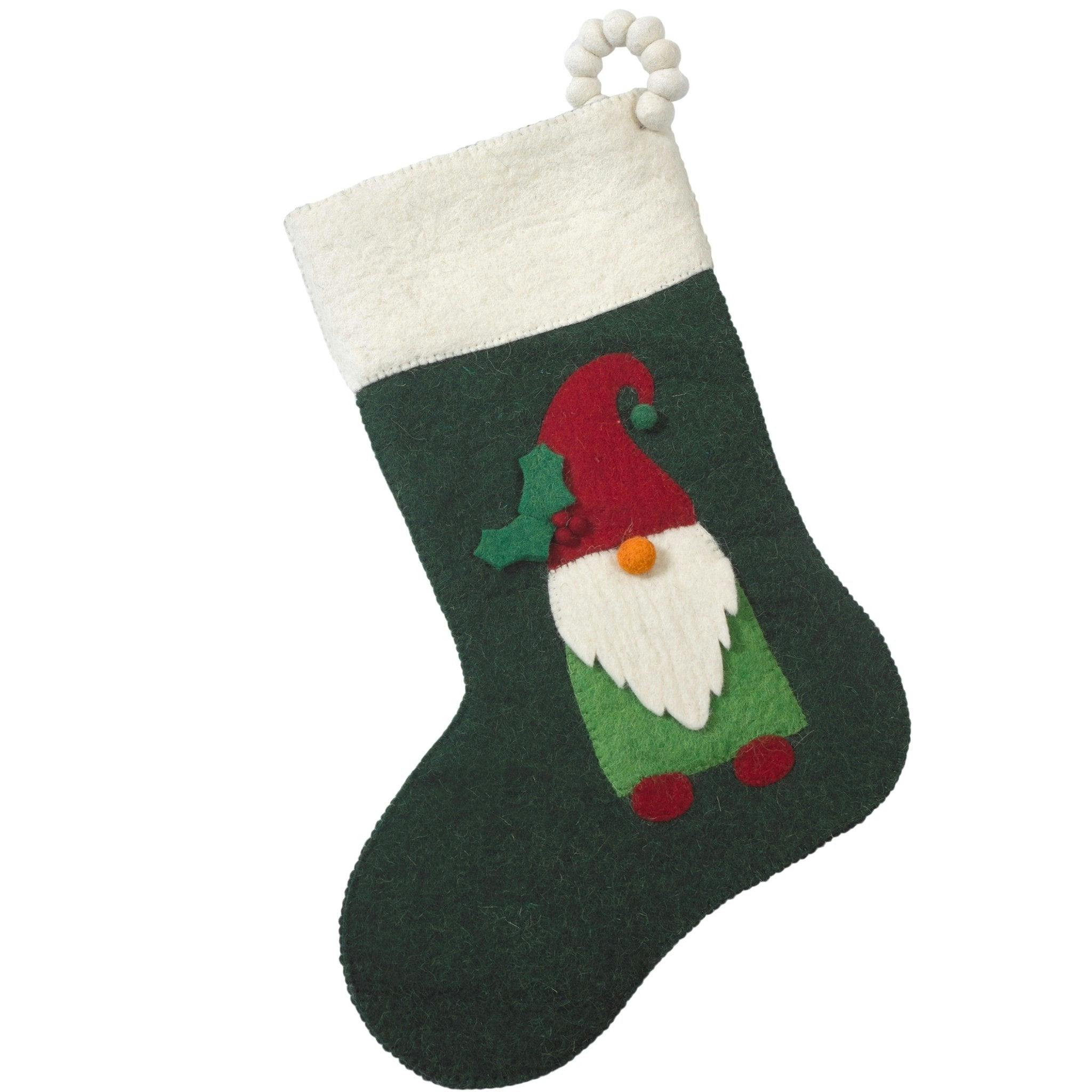Gnome Green Hand Felted Wool Christmas Stocking