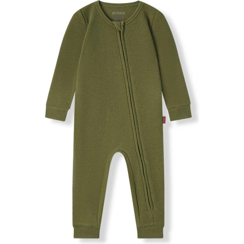 Olive Waffle Zipper Pajama